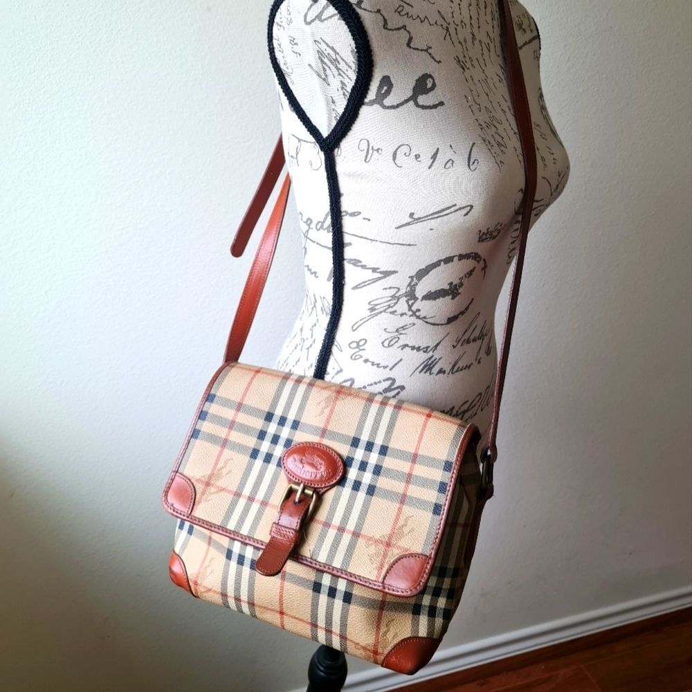 Burberry Vintage Haymarket Crossbody Bag Brown